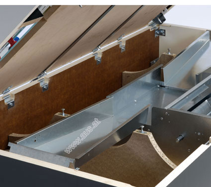 Zwei justierbare St�tzen innerhalb des Kabinetts verhindern das Durchh�ngen der Spielfl�che. 